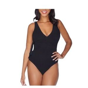 NWT Apt. 9 Sz L Gorgeous Swimsuit One Piece Black Wrap Look Flattering!